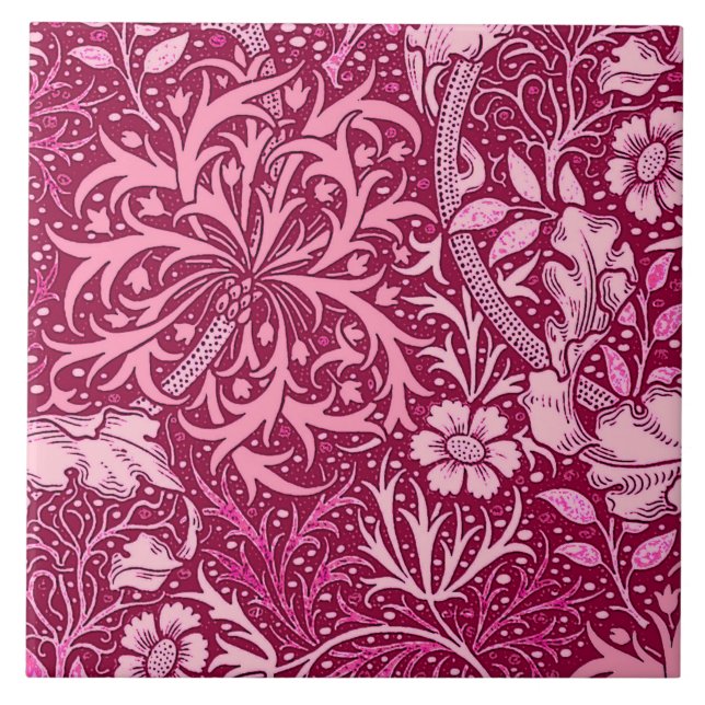 Art Nouveau Seaweed Floral, Fuchsia Pink Ceramic Tile (Front)