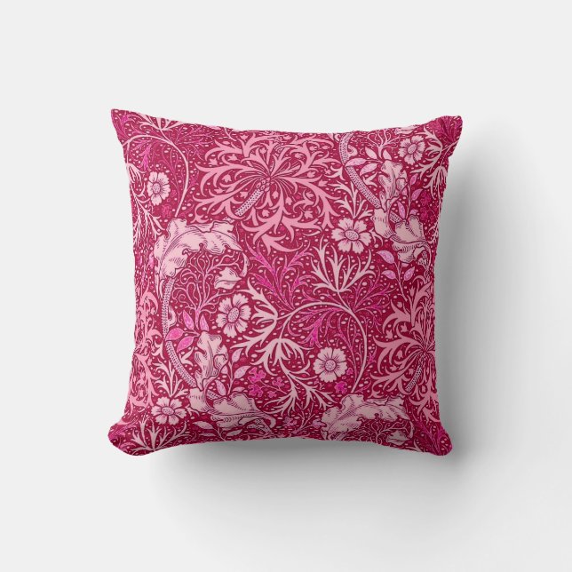 Art Nouveau Seaweed Floral, Fuchsia Pink Throw Pillow (Front)