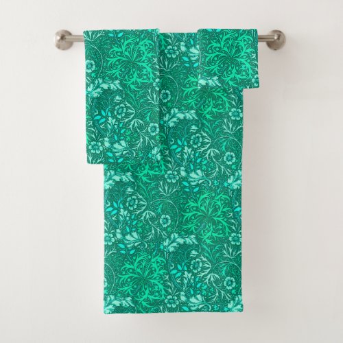 Art Nouveau Seaweed Floral Turquoise and Aqua Bath Towel Set