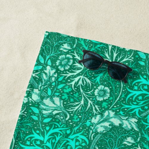 Art Nouveau Seaweed Floral Turquoise and Aqua Beach Towel