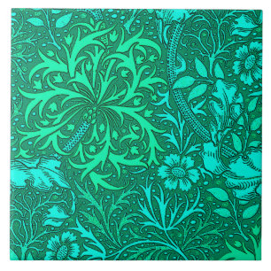 Art Nouveau Seaweed Floral, Turquoise and Aqua Ceramic Tile