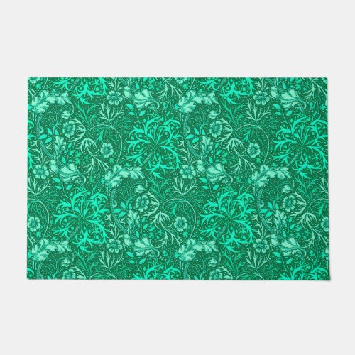 Art Nouveau Seaweed Floral Turquoise and Aqua Doormat