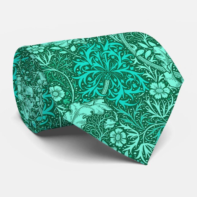 Art Nouveau Seaweed Floral, Turquoise and Aqua Neck Tie (Rolled)