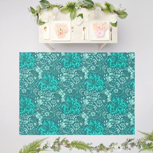 Art Nouveau Seaweed Floral, Turquoise and Aqua Outdoor Rug (Insitu (Wedding 2))