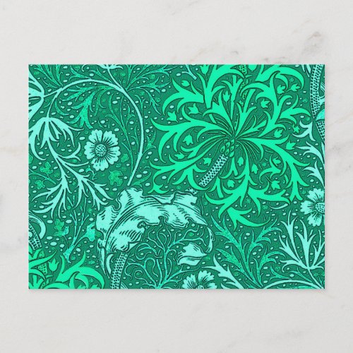 Art Nouveau Seaweed Floral Turquoise and Aqua Postcard