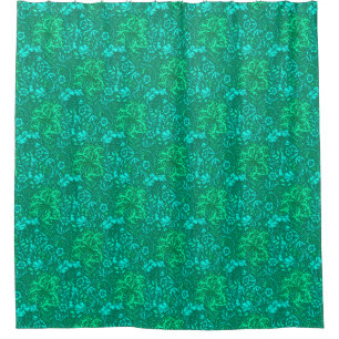 Art Nouveau Seaweed Floral, Turquoise and Aqua Shower Curtain