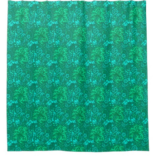 Art Nouveau Seaweed Floral Turquoise and Aqua Shower Curtain