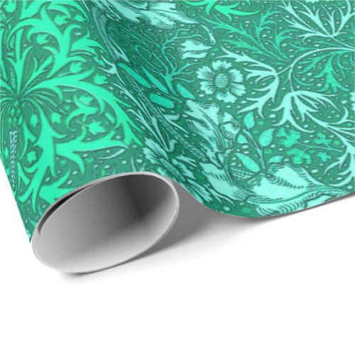 Art Nouveau Seaweed Floral Turquoise and Aqua Wrapping Paper