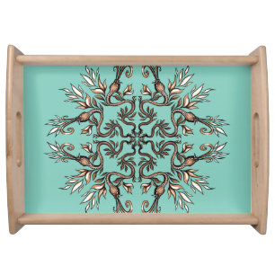 Art Nouveau Serpents Mandala - Dark Acaddemia Teal Serving Tray