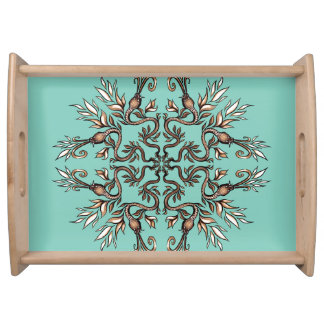 Art Nouveau Serpents Mandala - Dark Acaddemia Teal Serving Tray