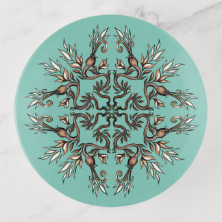 Art Nouveau Serpents Mandala - Dark Acaddemia Teal Trinket Tray