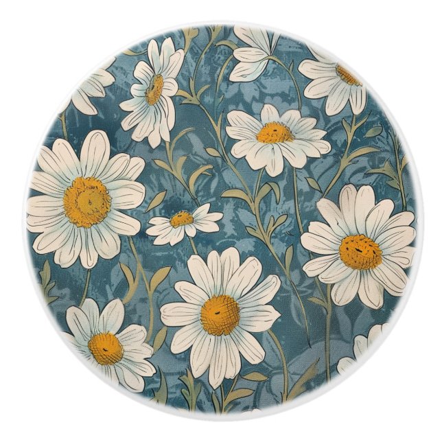 Art Nouveau Shasta Daisy  Ceramic Knob (Front)