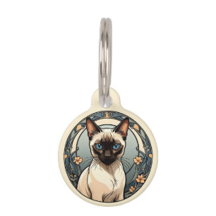 Art Nouveau Siamese Cat Personalize Pet ID Tag