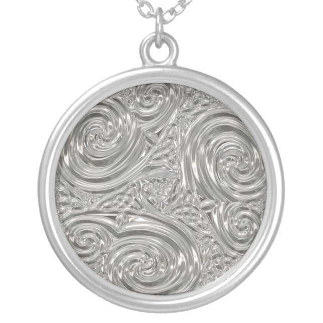 Art nouveau silver engraved look abstract  silver plated necklace (Front)