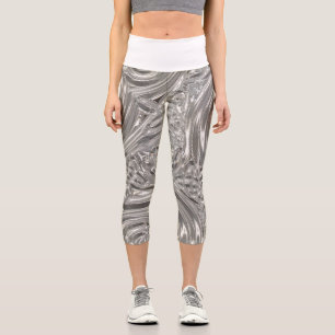 Art nouveau silver gray abstract pattern capri leggings