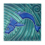 Art Nouveau - Single Blue Fish Tile