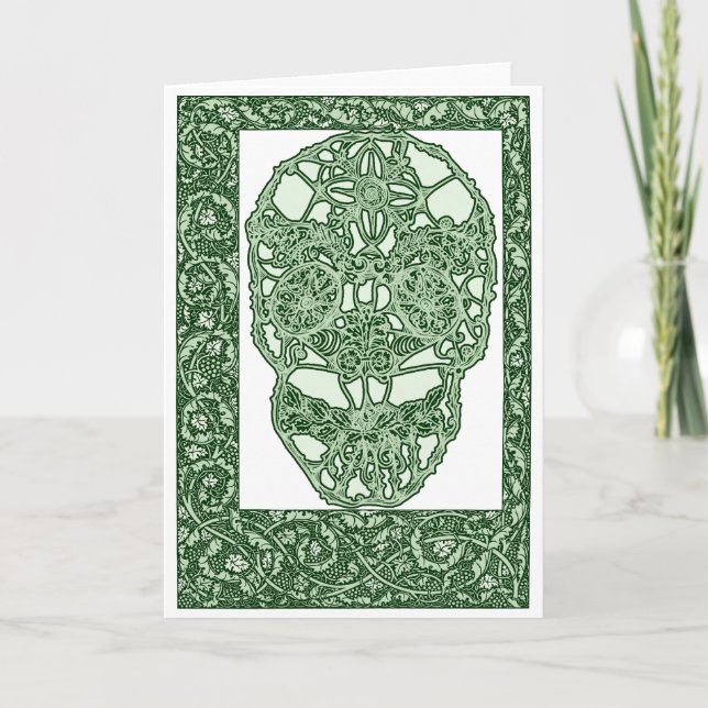 Art Nouveau Skull Green Day of the Dead Card (Front)