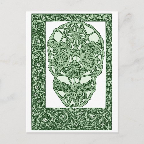 Art Nouveau Skull Green Day of the Dead Postcard