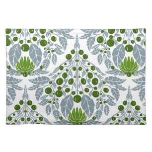 Art Nouveau Slate &Green–Vintage Floral Scallop  Cloth Placemat