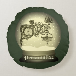 Art nouveau snow globe round pillow