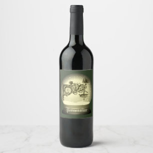 Art nouveau snow globe wine labels