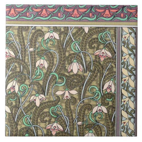 Art nouveau snowdrop flower pattern ceramic tile