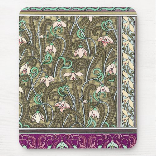 Art nouveau snowdrop flower pattern mousepad