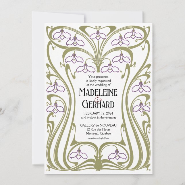 Art Nouveau Snowdrops Wedding Invitation (Front)