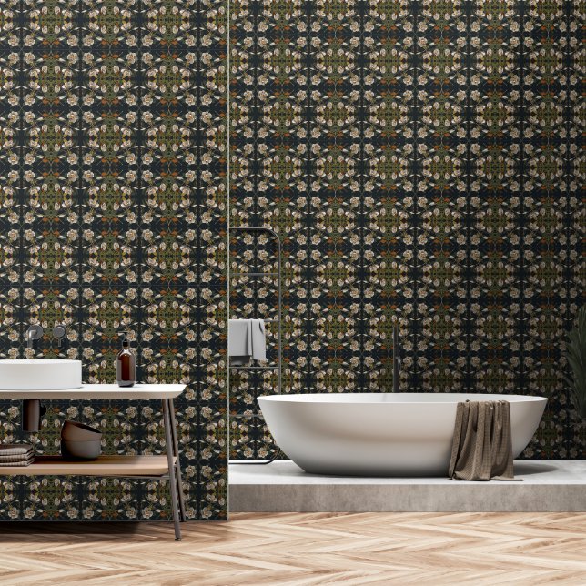Art Nouveau Southern Magnolia Gray Wallpaper (Bathroom)