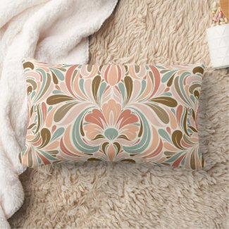 Art Nouveau Spirit Peach, Aqua, Taupe Lumbar Pillow