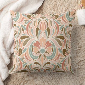 Art Nouveau Spirit Peach, Aqua, Taupe Throw Pillow