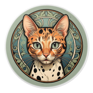 Art Nouveau Spotted Cat Ceramic Knob