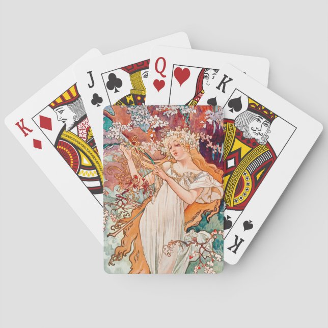Art Nouveau Spring by Alphonse Mucha Poker Cards (Back)