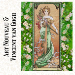 ART NOUVEAU SPRING BY MUCHA WITH VAN GOGH ROSES TISSUE PAPER<br><div class="desc">A beautiful bright Spring floral design featuring one of the maidens of Alphonse Mucha's four seasons panels. This digitally enhanced version of the Spring Maiden is masterfully displayed on a backdrop of one of Vincent van Gogh's still life paintings of roses. For dozens more Alphonse Mucha and other Art Nouveau...</div>