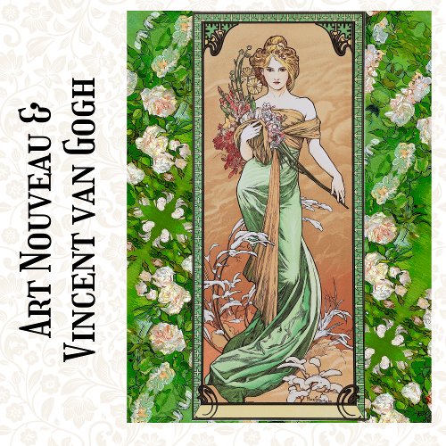 ART NOUVEAU SPRING BY MUCHA WITH VAN GOGH ROSES TISSUE PAPER