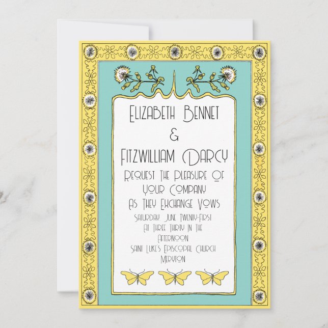 Art Nouveau Spring Dandelions and Butterflies Invitation (Front)