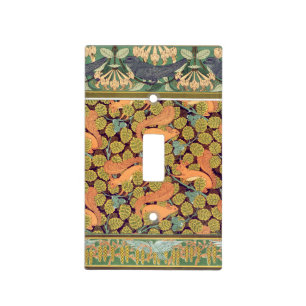 Art nouveau squirrel bird floral fall textile art light switch cover