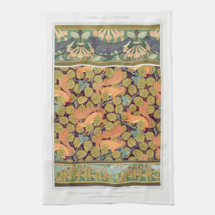 Art nouveau squirrel verneuil fall textile art kitchen towel
