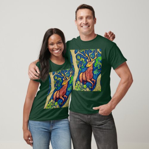 Art Nouveau Stag in a Fantasy Forest  T_Shirt