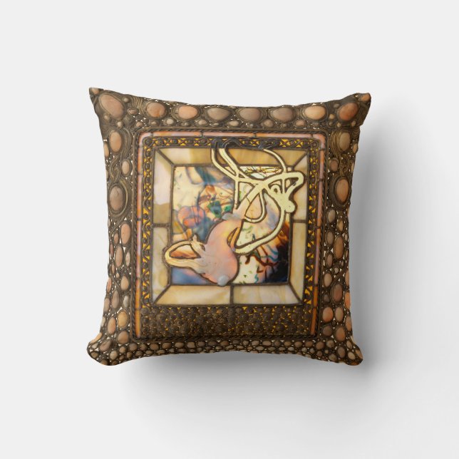 Art nouveau stained glass abstract squash window throw pillow (Front)