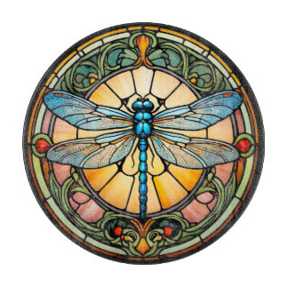 Art Nouveau Stained Glass Dragonfly Cutting Board