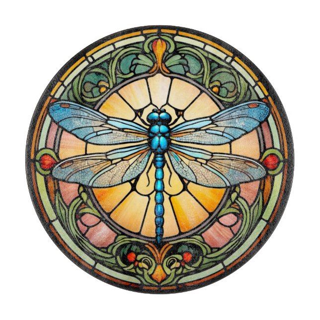 Art Nouveau Stained Glass Dragonfly Cutting Board (Front)