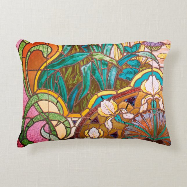 Art nouveau stained glass floral accent pillow (Front)