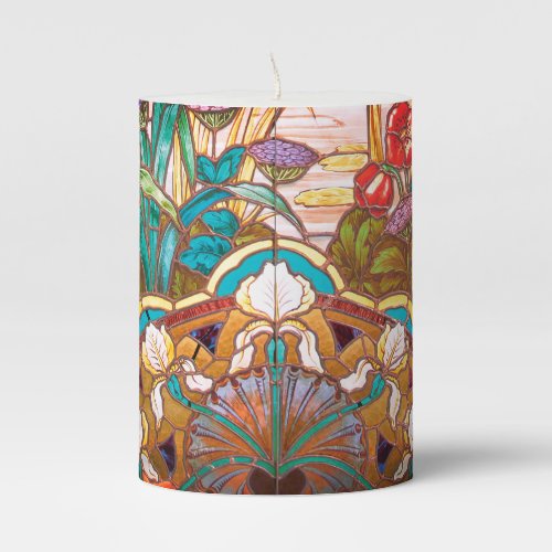 Art nouveau stained glass floral elegant  pillar candle