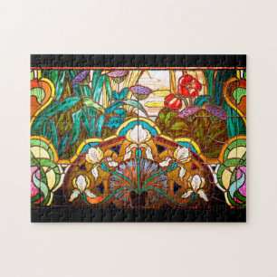 Art nouveau stained glass floral jigsaw puzzle
