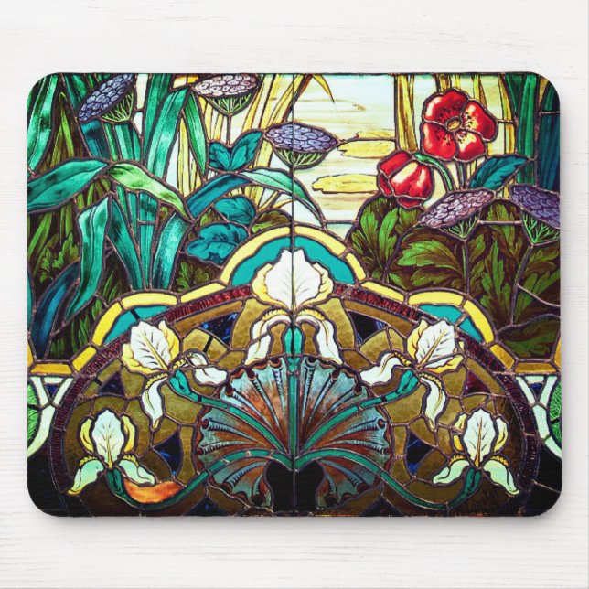 Art nouveau stained glass floral mouse pad (Front)