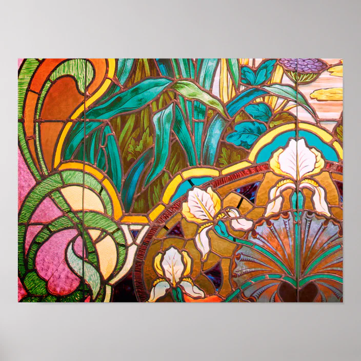 Art Nouveau Stained Glass Floral Poster Zazzle Com