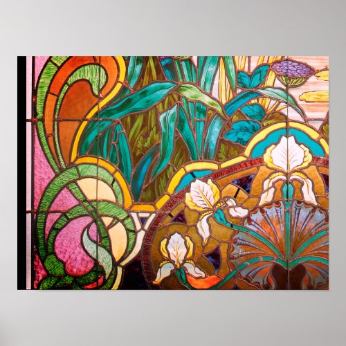 Art nouveau stained glass floral poster