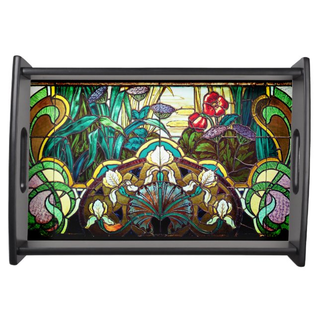 Art nouveau stained glass floral serving tray (Front)