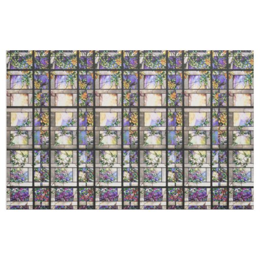 Art Nouveau Stained Glass Flowers Fabric